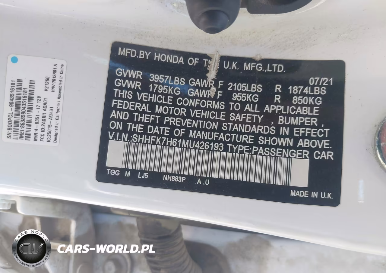2021 Honda Civic Ex VIN:SHHFK7H61MU426193 - 9