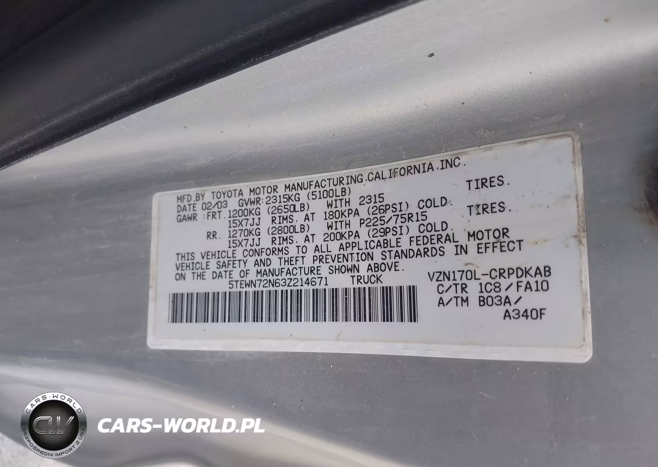 2003 Toyota Tacoma Base V6 VIN:5TEWN72N63Z214671 - 9