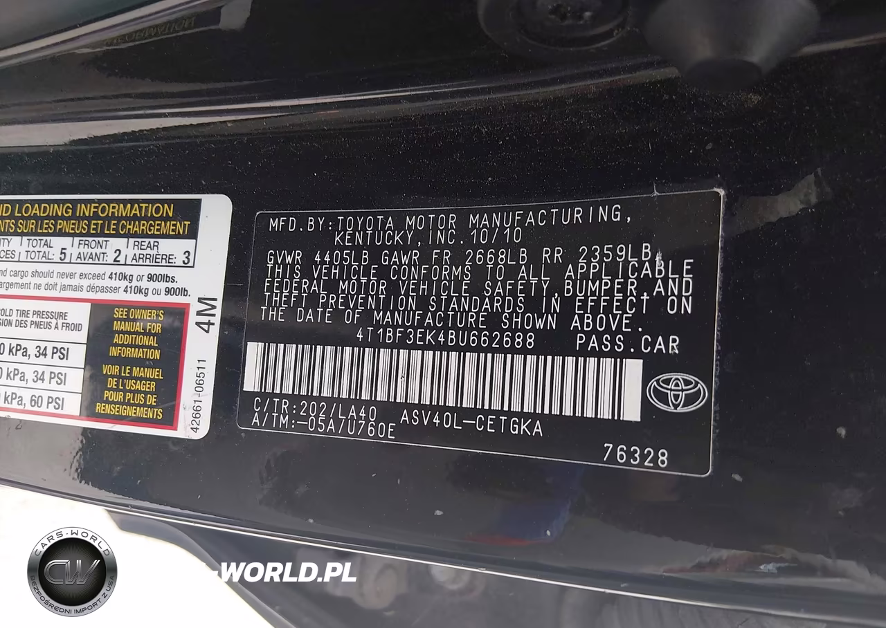 2011 Toyota Camry Xle VIN:4T1BF3EK4BU662688 - 9