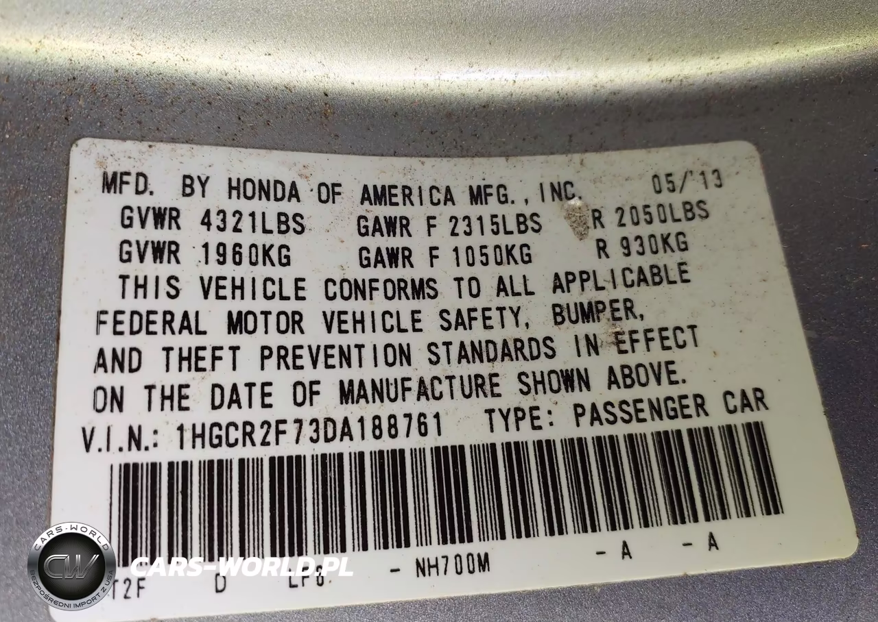 2013 Honda Accord Ex VIN:1HGCR2F73DA188761 - 9