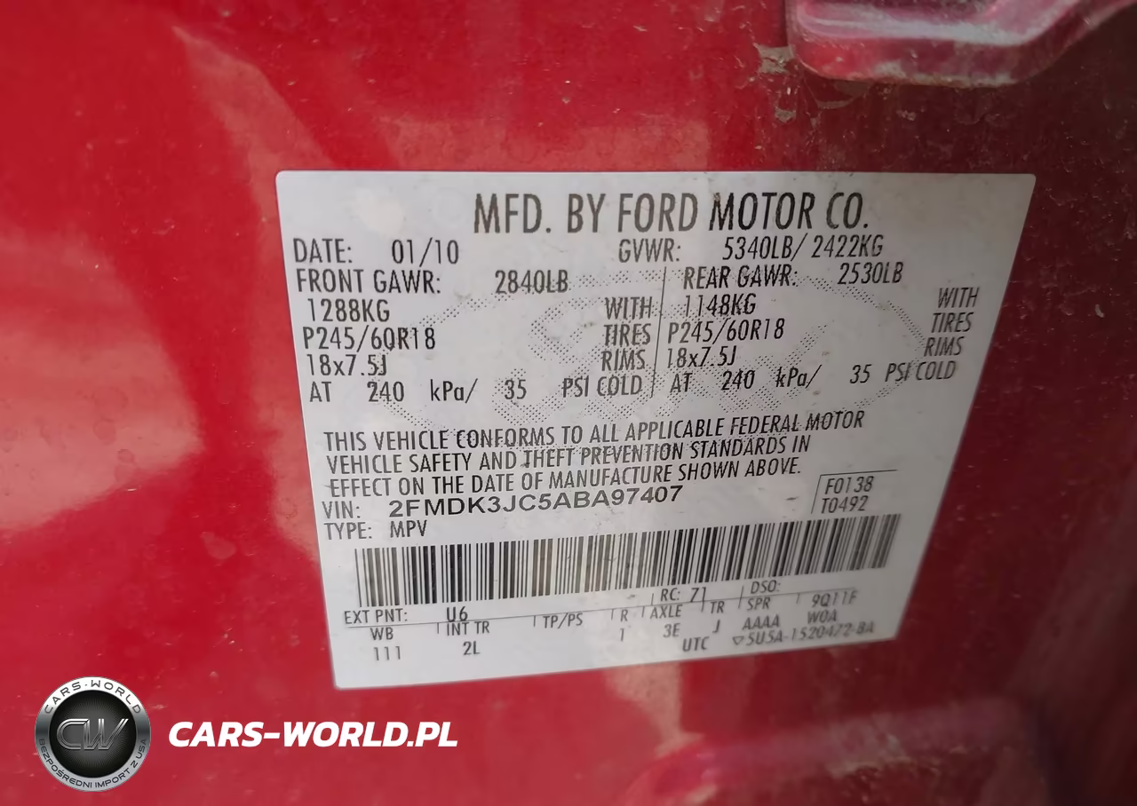 2010 Ford Edge Sel VIN:2FMDK3JC5ABA97407 - 9