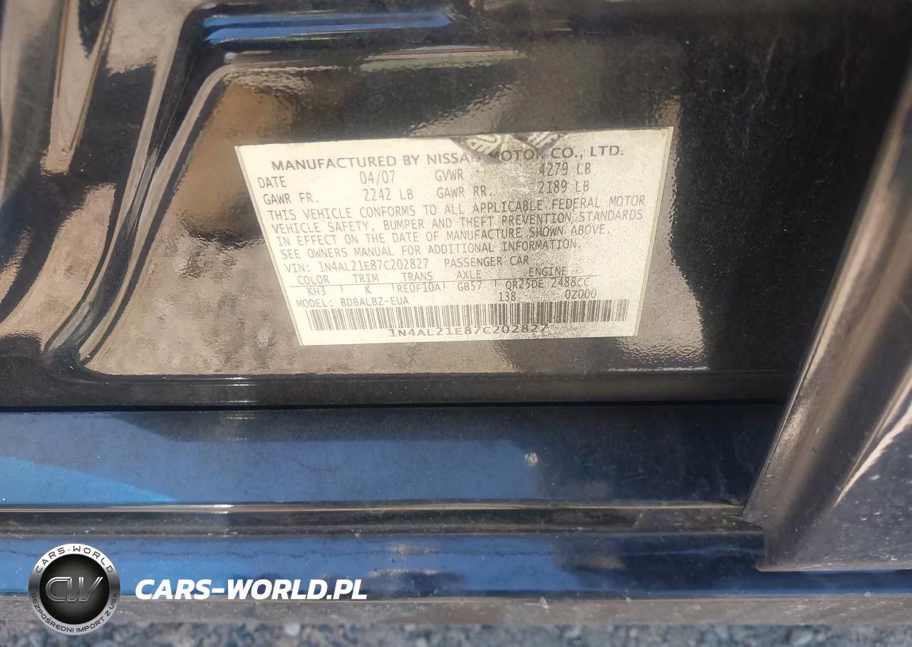 2007 Nissan Altima 2.5 S VIN:1N4AL21E87C202827 - 9