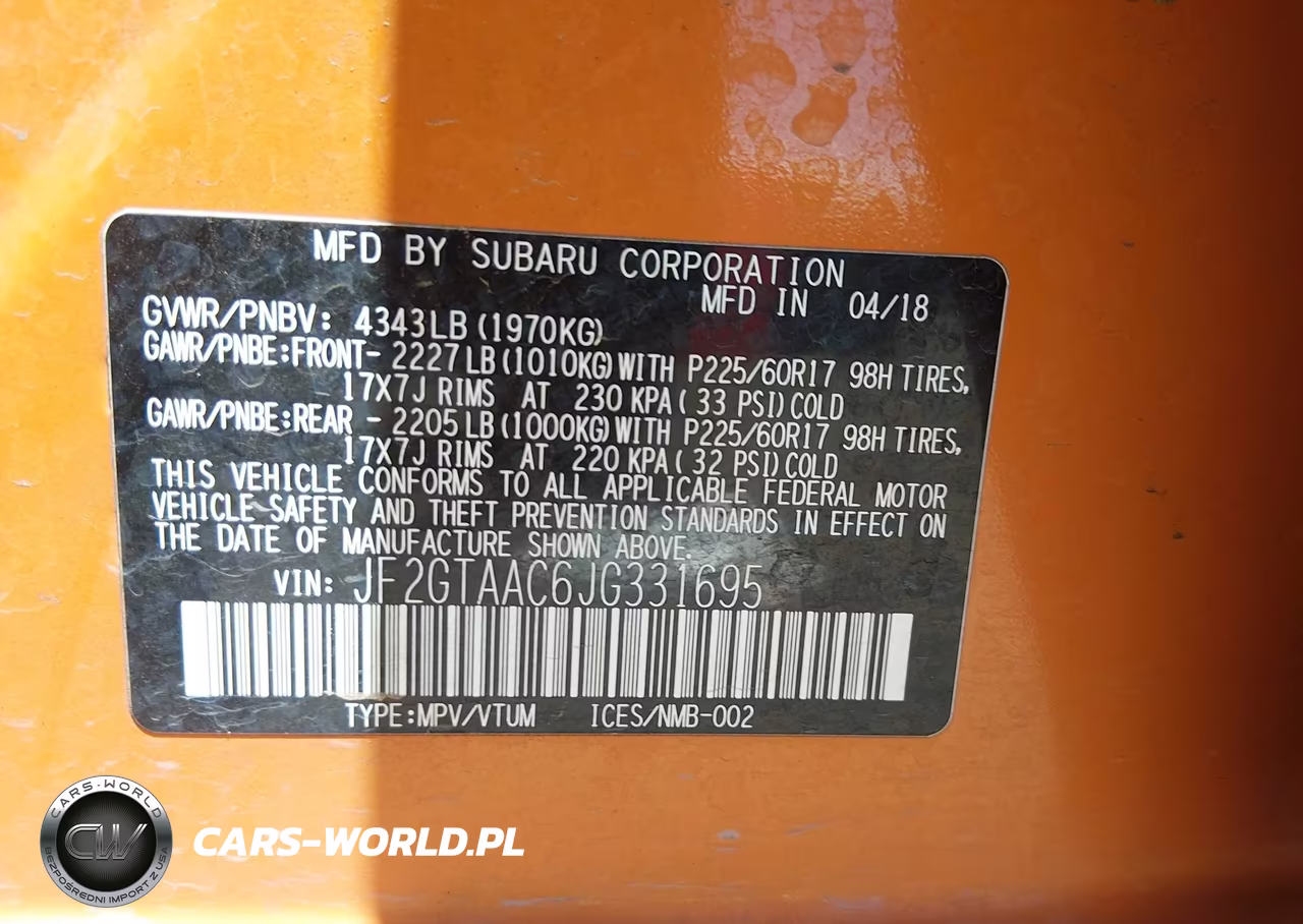 2018 Subaru Crosstrek 2.0I VIN:JF2GTAAC6JG331695 - 9