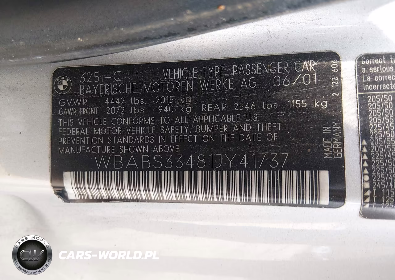 2001 BMW 325Ci VIN:WBABS33481JY41737 - 9