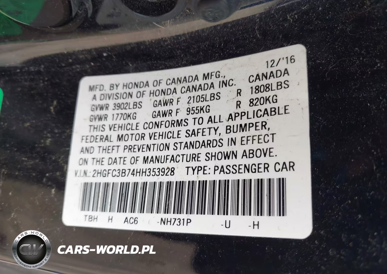 2017 Honda Civic Ex-L VIN:2HGFC3B74HH353928 - 9
