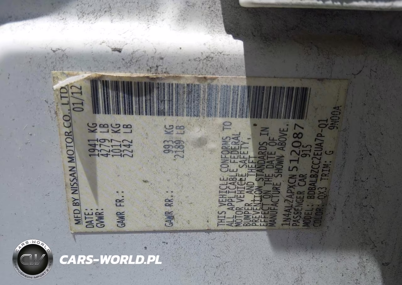NISSAN ALTIMA BAS VIN:1N4AL2APXCN512087 - 9
