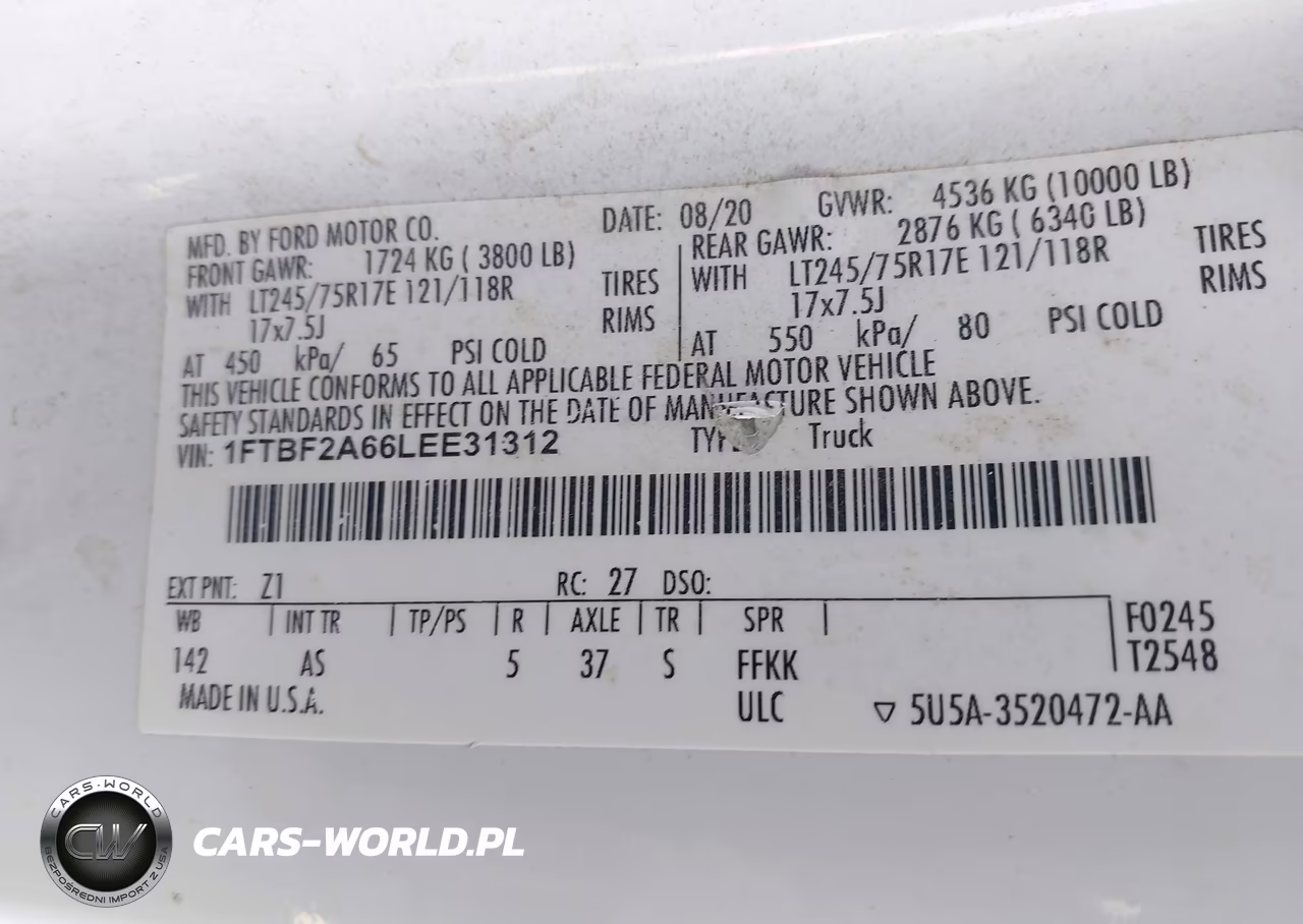 2020 Ford F-250 Xl VIN:1FTBF2A66LEE31312 - 9