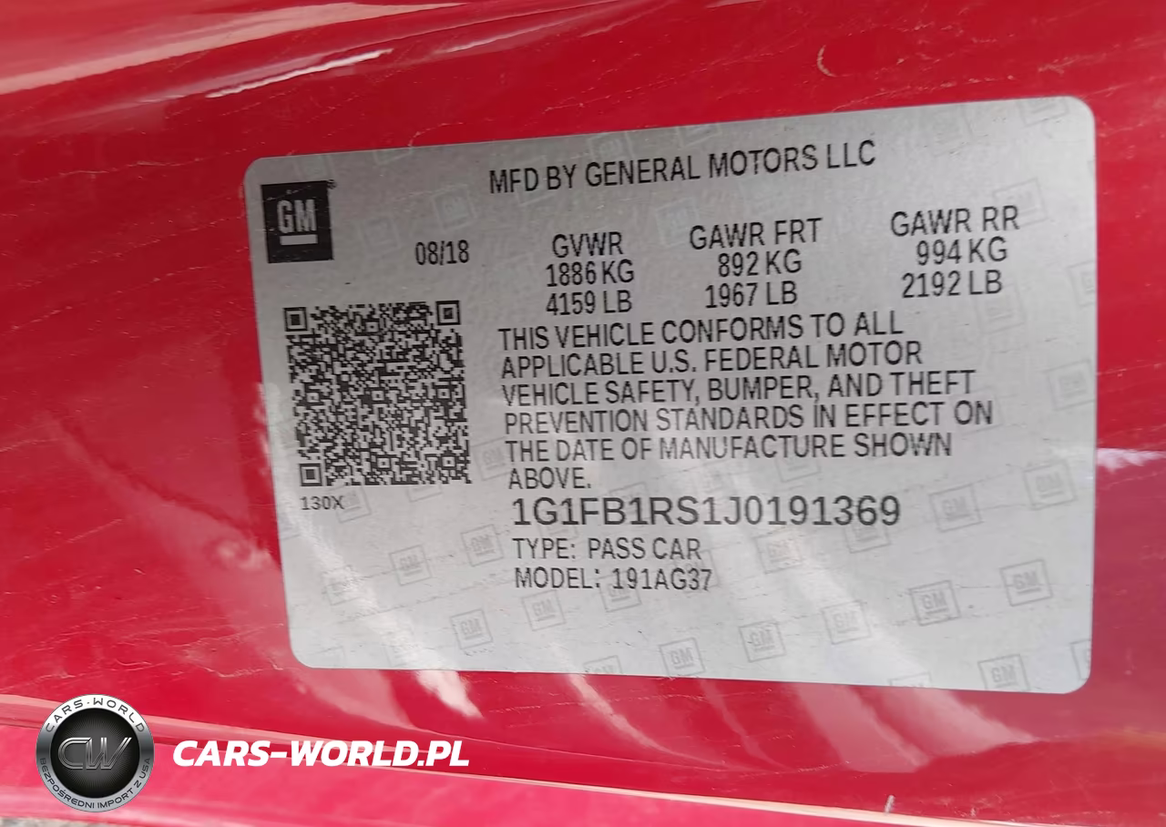2018 Chevrolet Camaro 1Lt VIN:1G1FB1RS1J0191369 - 9