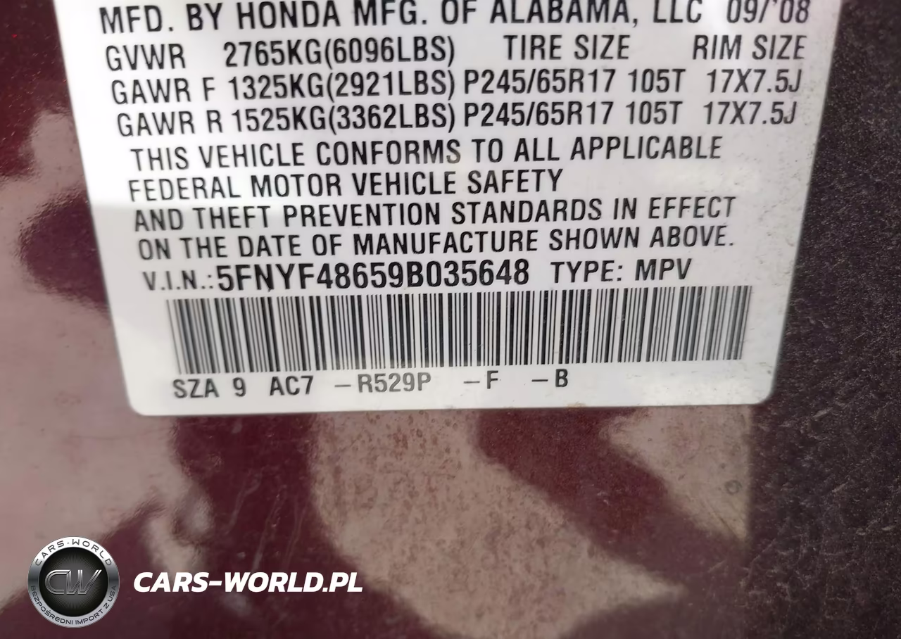 2009 Honda Pilot Ex-L VIN:5FNYF48659B035648 - 9