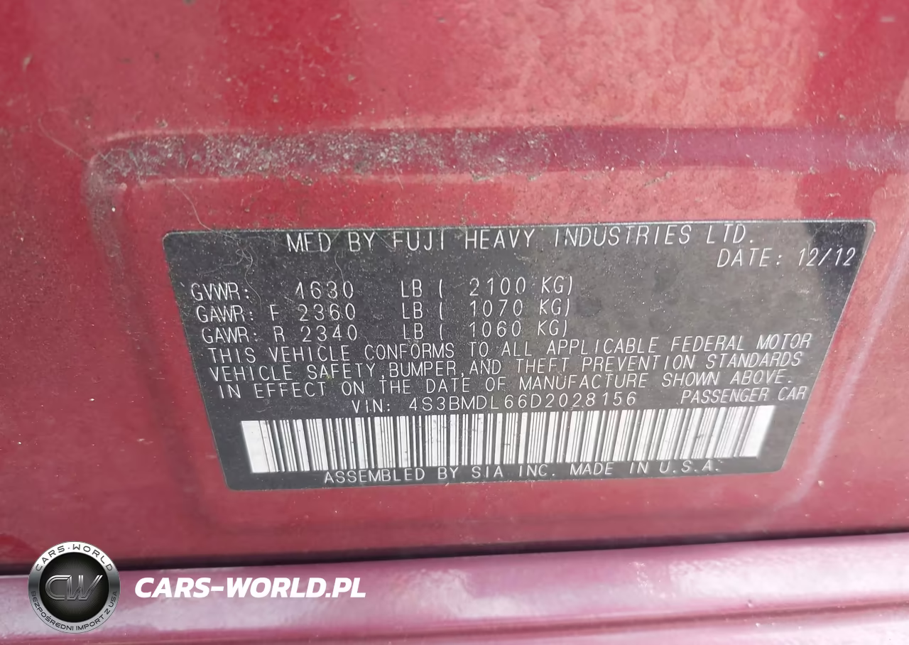 2013 Subaru Legacy 3.6R Limited VIN:4S3BMDL66D2028156 - 9
