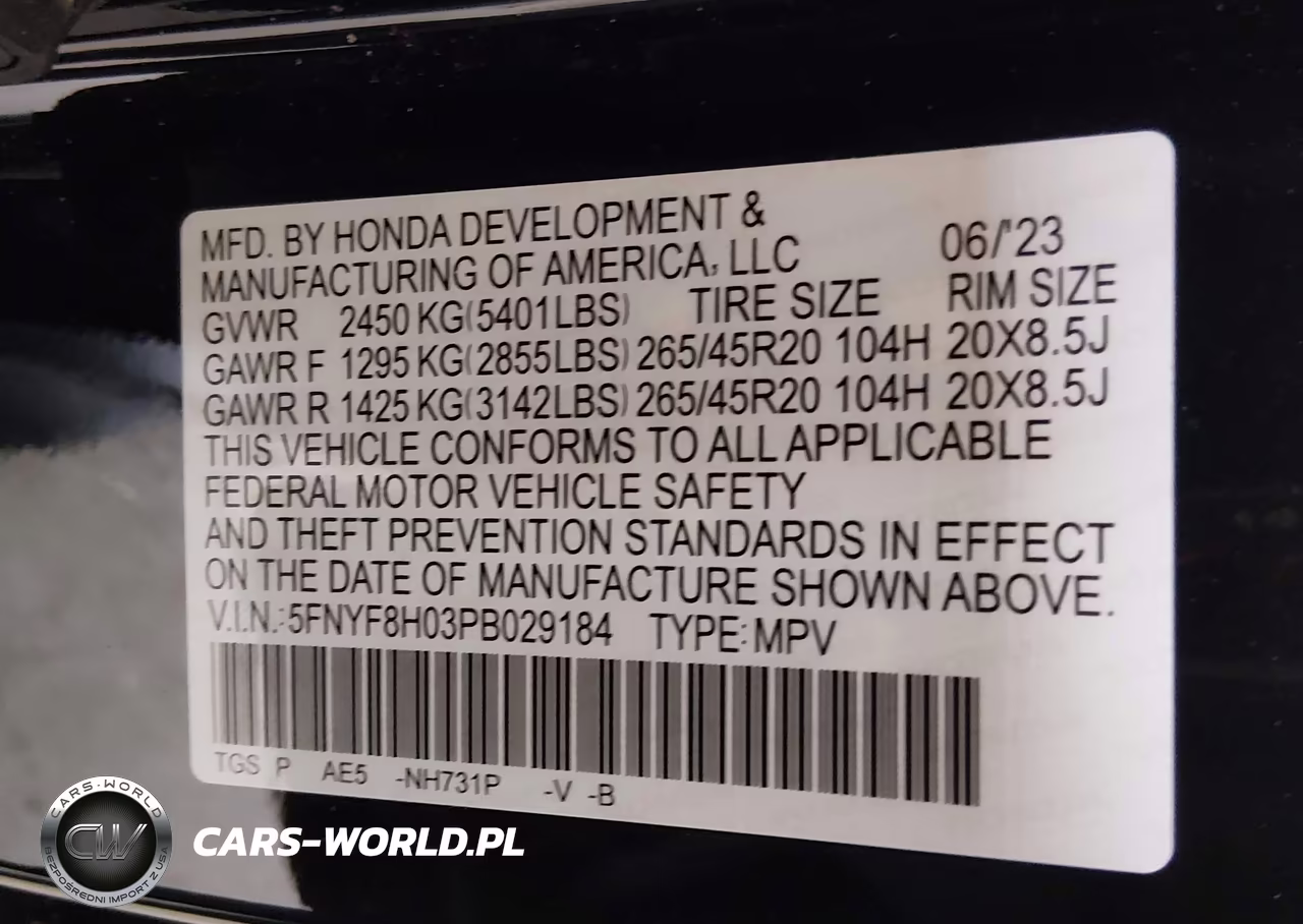 2023 Honda Passport Awd Elite VIN:5FNYF8H03PB029184 - 9