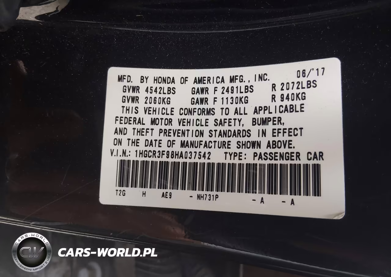 2017 Honda Accord Touring V6 VIN:1HGCR3F98HA037542 - 9
