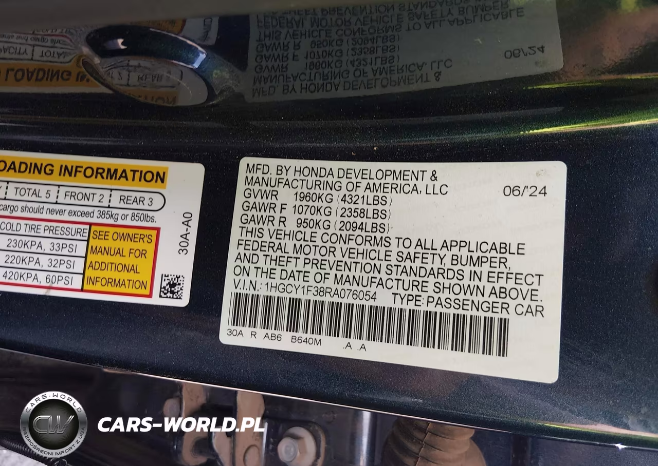 2024 Honda Accord Ex VIN:1HGCY1F38RA076054 - 9