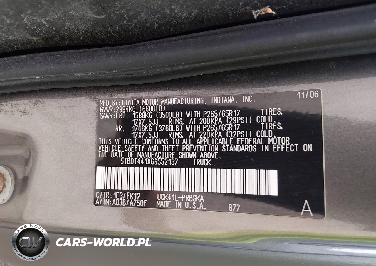 2006 Toyota Tundra Sr5 V8 VIN:5TBDT441X6S552137 - 9