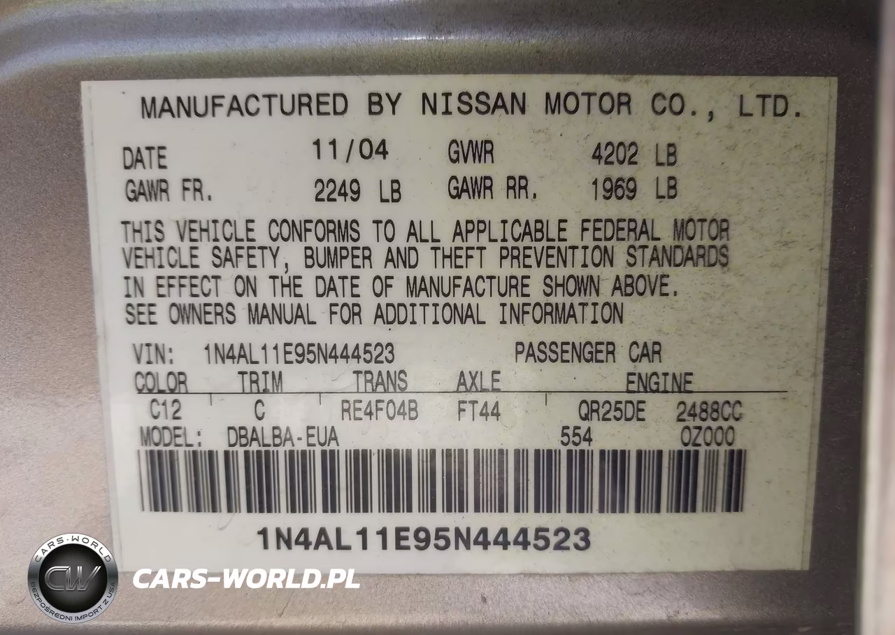 2005 Nissan Altima 2.5 S VIN:1N4AL11E95N444523 - 9