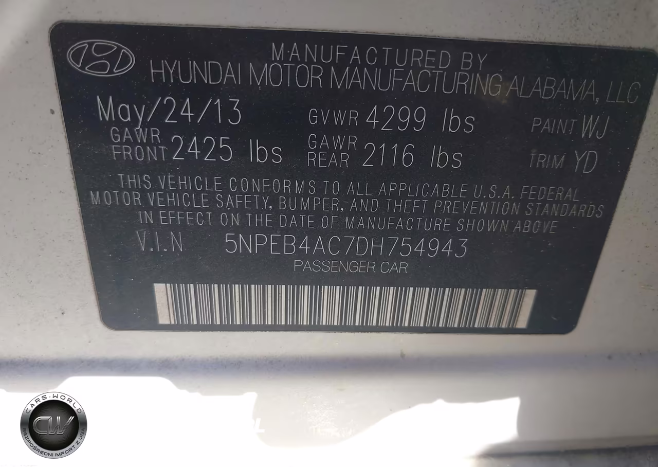 2013 Hyundai Sonata Gls VIN:5NPEB4AC7DH754943 - 9
