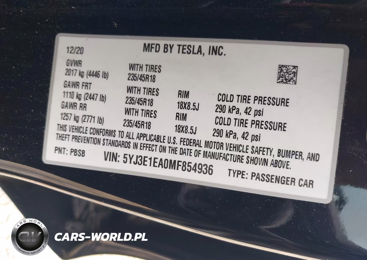 2021 Tesla Model 3 Standard Range Plus Rear-Wheel Drive VIN:5YJ3E1EA0MF854936 - 9