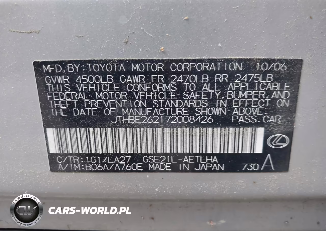 2007 Lexus Is 350 VIN:JTHBE262172008426 - 9