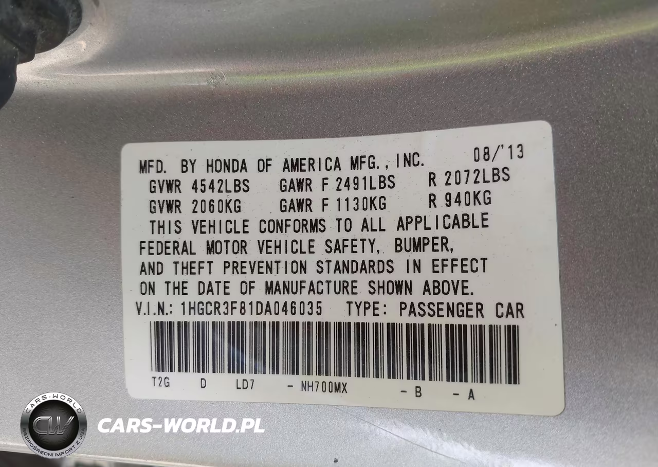 2013 Honda Accord Ex-L V-6 VIN:1HGCR3F81DA046035 - 9