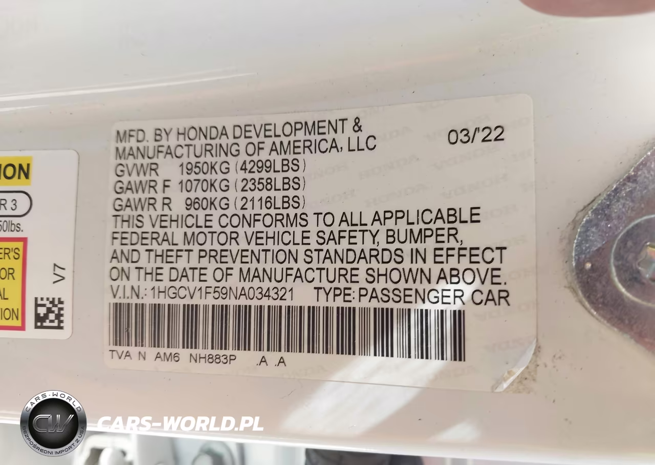 2022 Honda Accord Ex-L VIN:1HGCV1F59NA034321 - 9