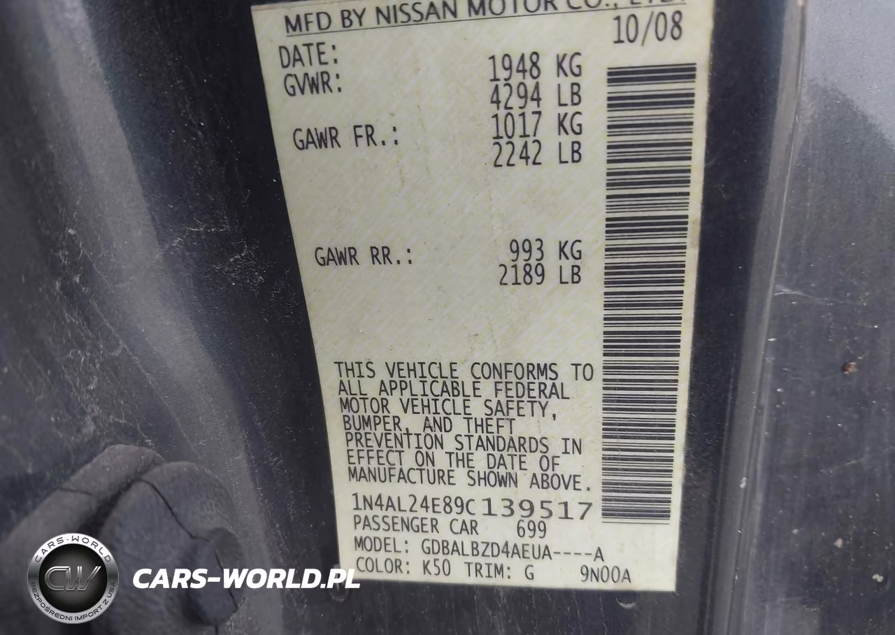 2009 Nissan Altima 2.5 S VIN:1N4AL24E89C139517 - 9