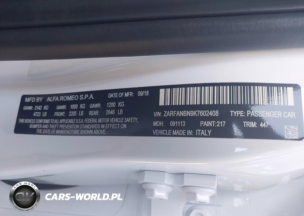 2019 Alfa Romeo Giulia Ti Sport Awd VIN:ZARFANBN9K7602408 - 9