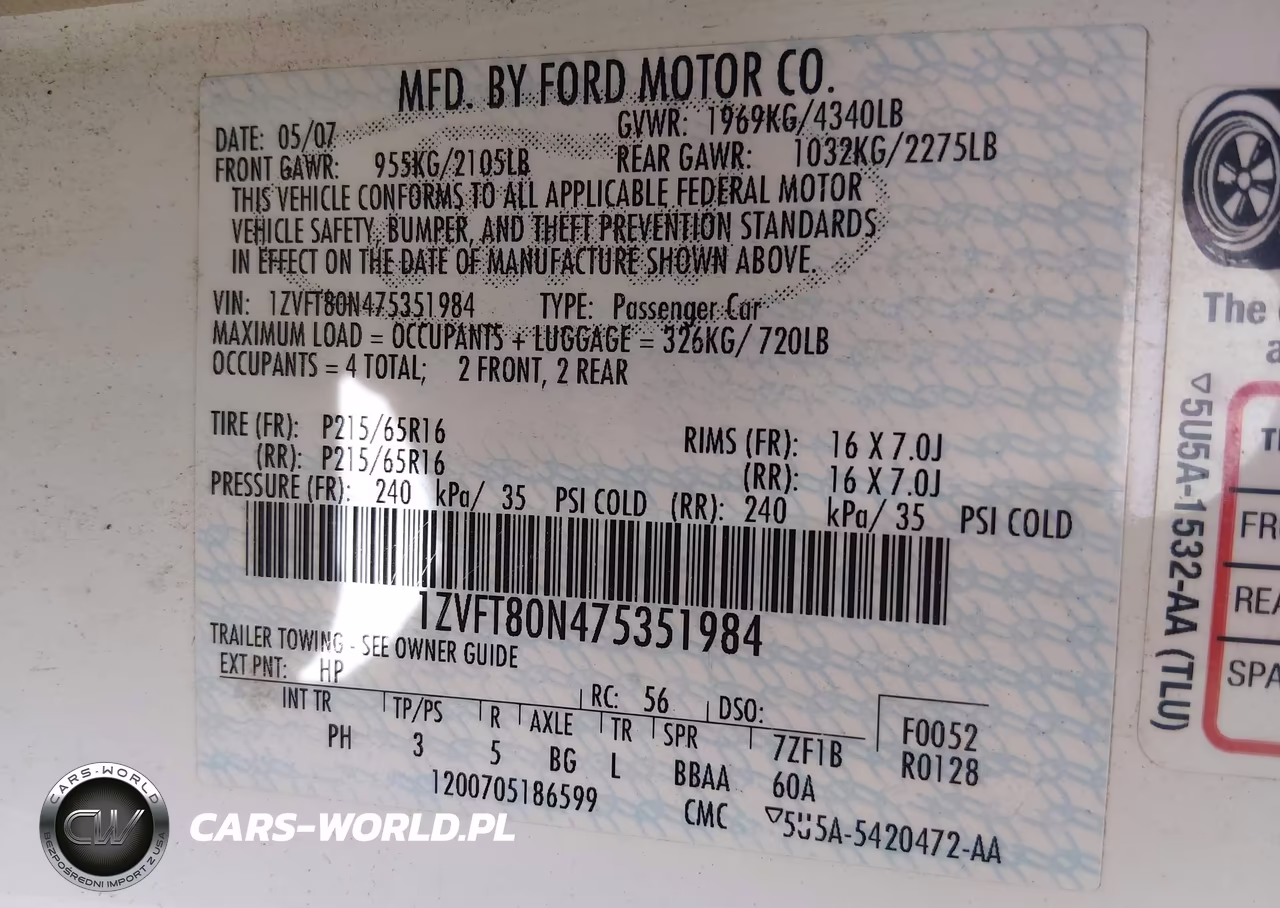 2007 Ford Mustang V6 Deluxe-V6 Premium VIN:1ZVFT80N475351984 - 9