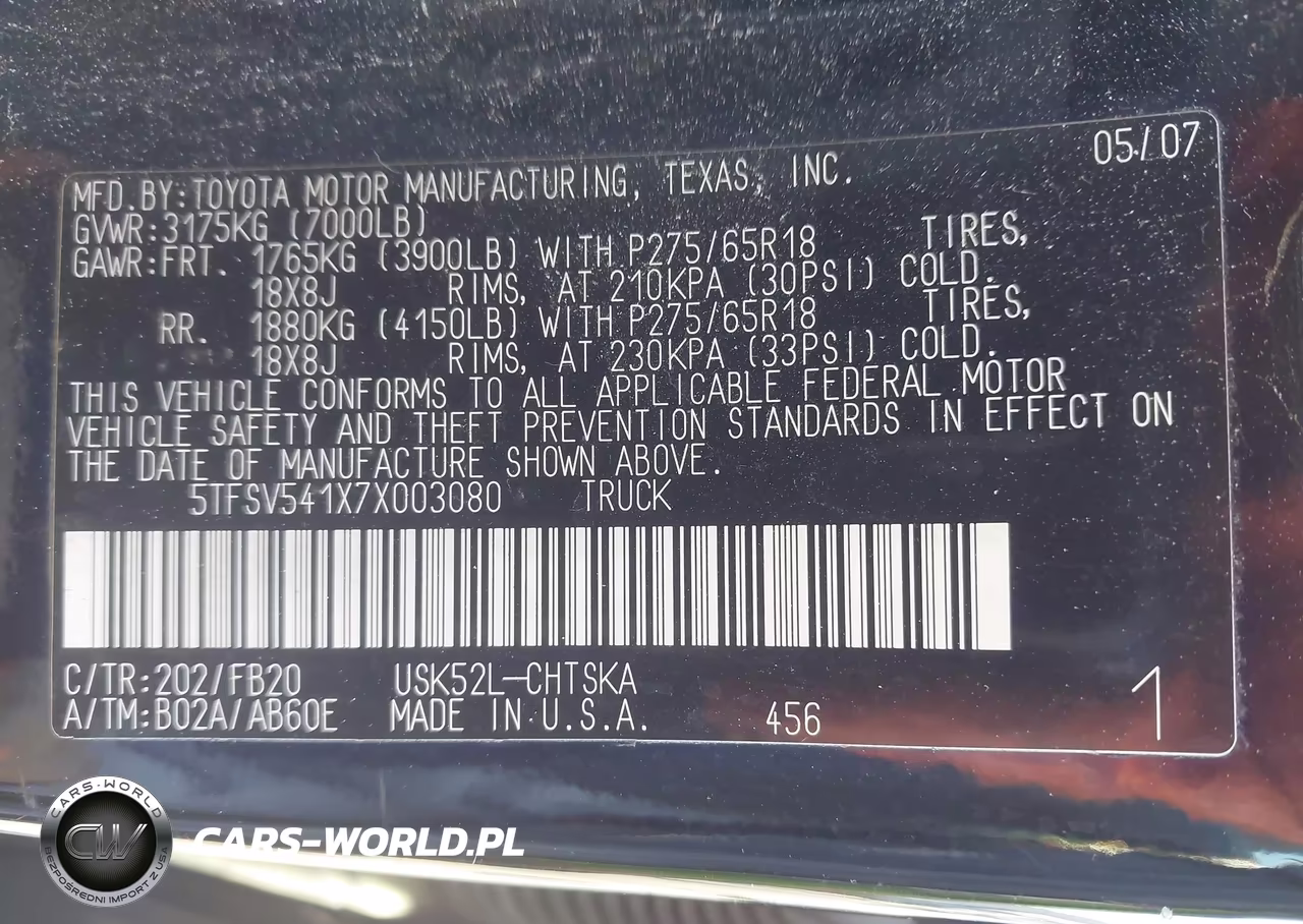 2007 Toyota Tundra Sr5 5.7L V8 VIN:5TFSV541X7X003080 - 9
