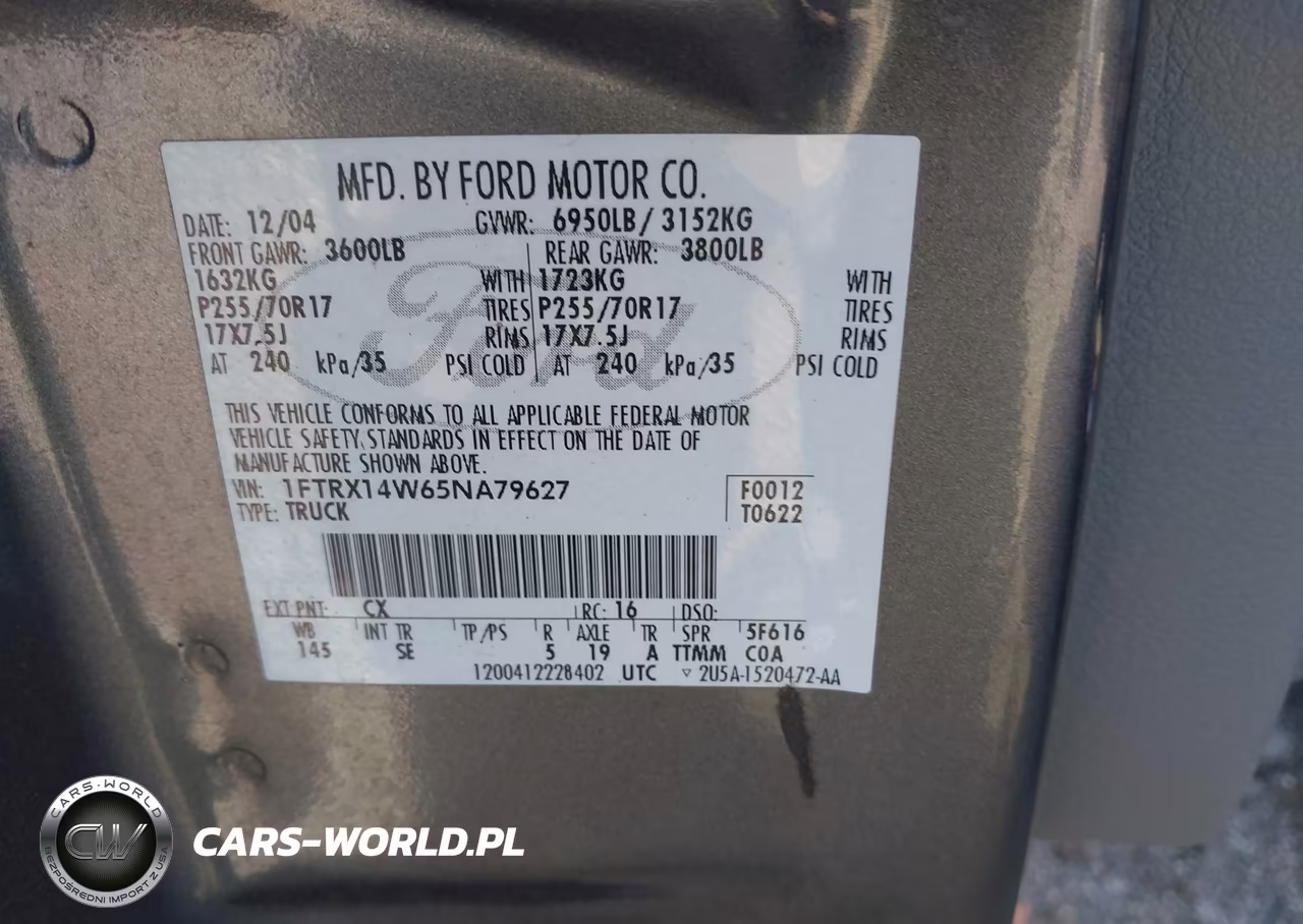 2005 Ford F-150 Stx-Xl-Xlt VIN:1FTRX14W65NA79627 - 9