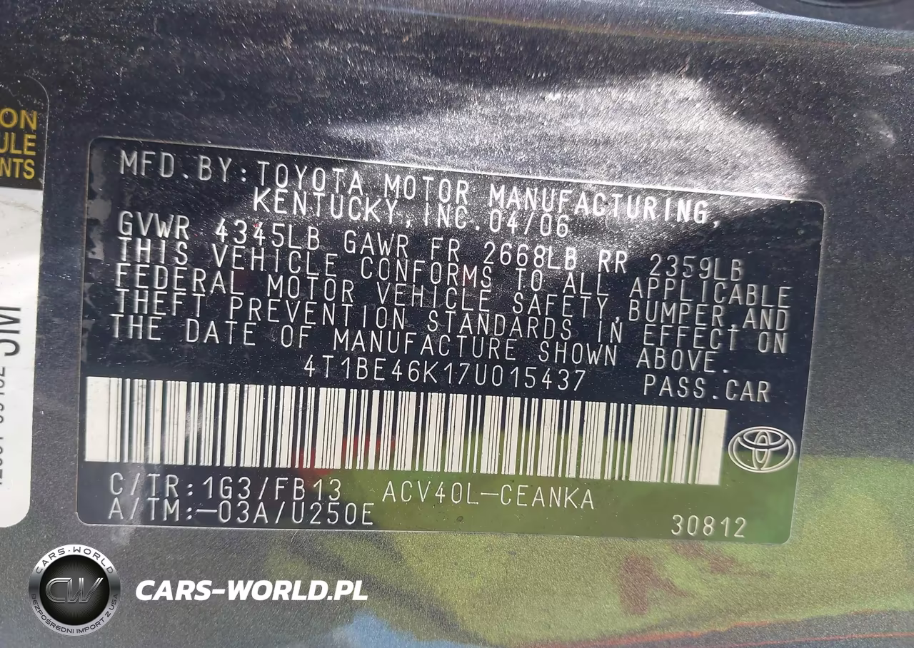 2007 Toyota Camry Le VIN:4T1BE46K17U015437 - 9