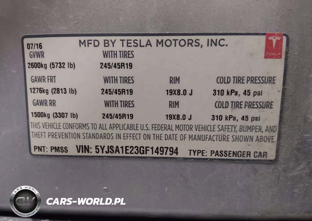 2016 Tesla Model S 60D-70D-75D-85D-90D VIN:5YJSA1E23GF149794 - 9