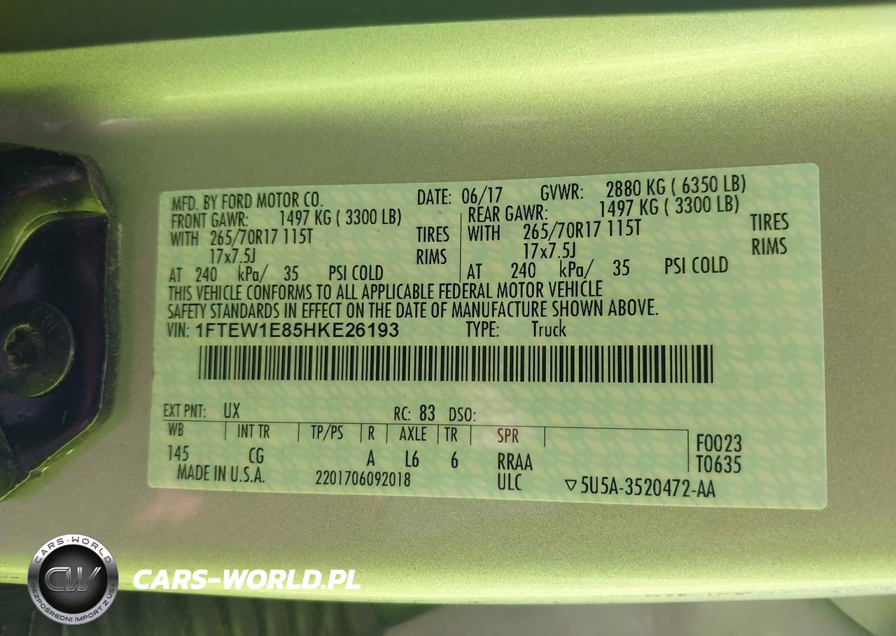 2017 Ford F-150 Xl VIN:1FTEW1E85HKE26193 - 9