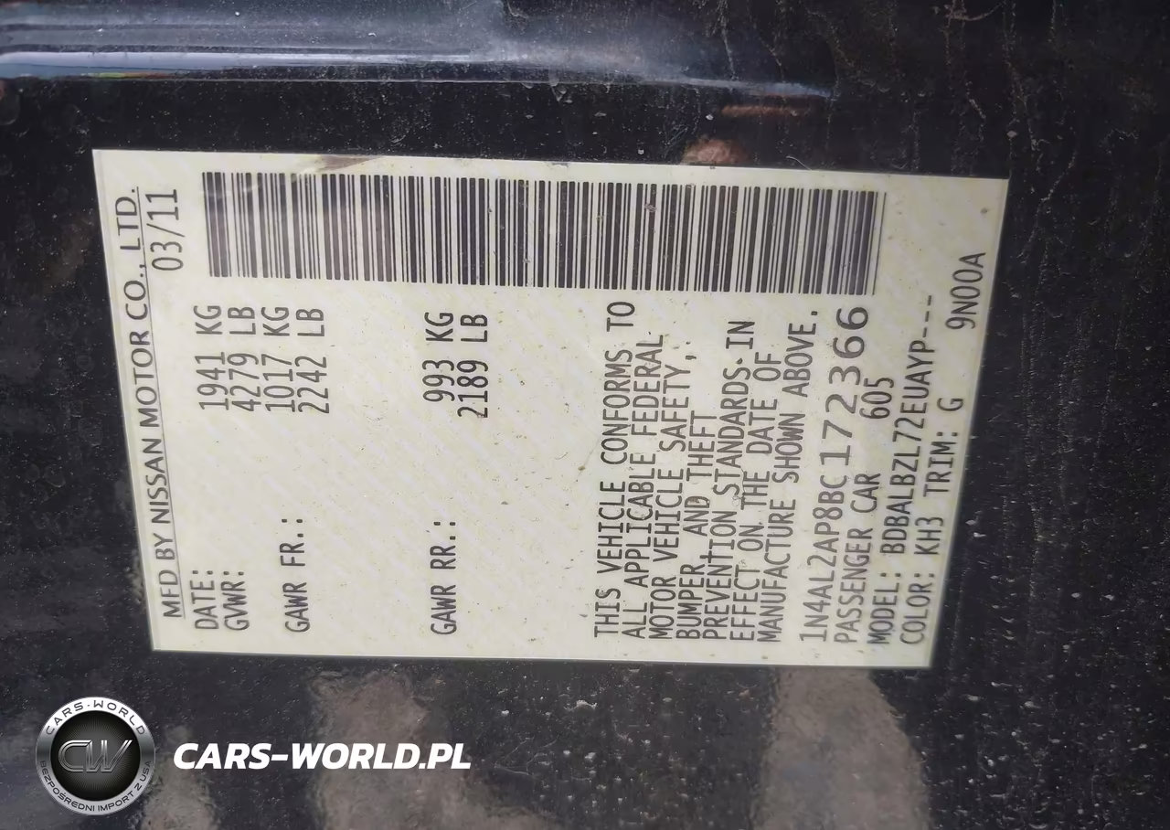 2011 Nissan Altima 2.5 S VIN:1N4AL2AP8BC172366 - 9