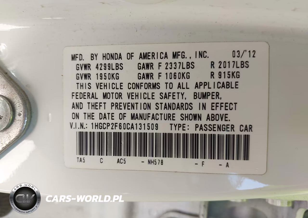 2012 Honda Accord 2.4 Se VIN:1HGCP2F60CA131509 - 9