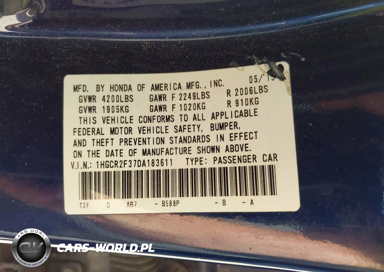 2013 Honda Accord Lx VIN:1HGCR2F37DA183611 - 9