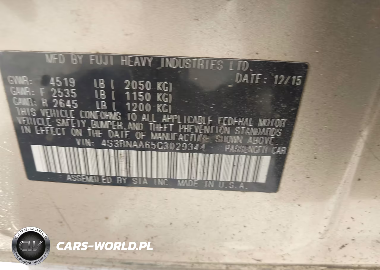 2016 Subaru Legacy 2.5I VIN:4S3BNAA65G3029344 - 9