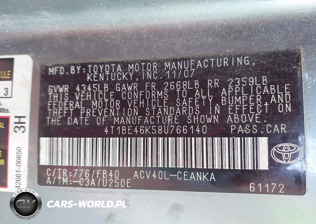 2008 Toyota Camry Le VIN:4T1BE46K58U766140 - 9