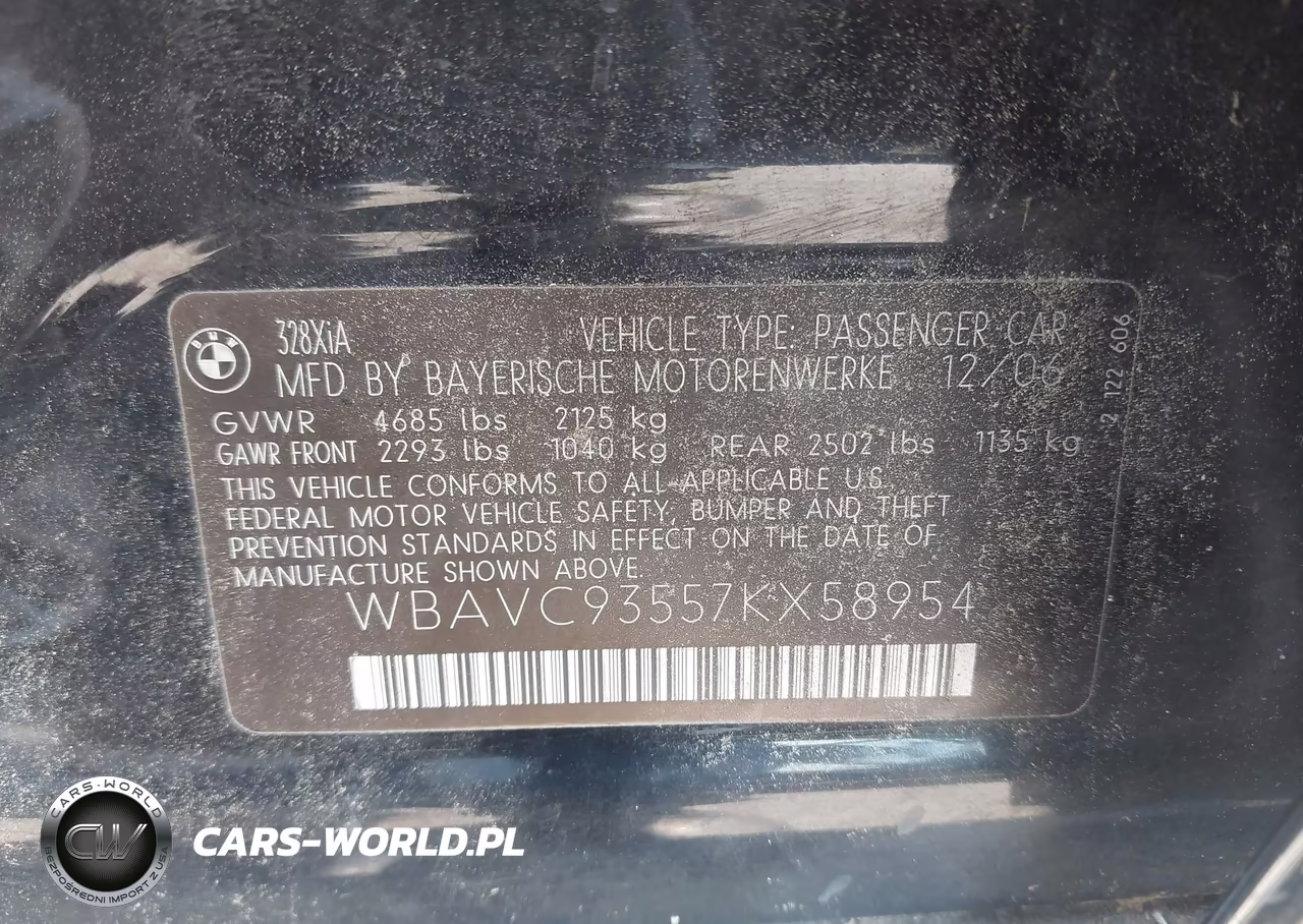 2007 BMW 328Xi VIN:WBAVC93557KX58954 - 9