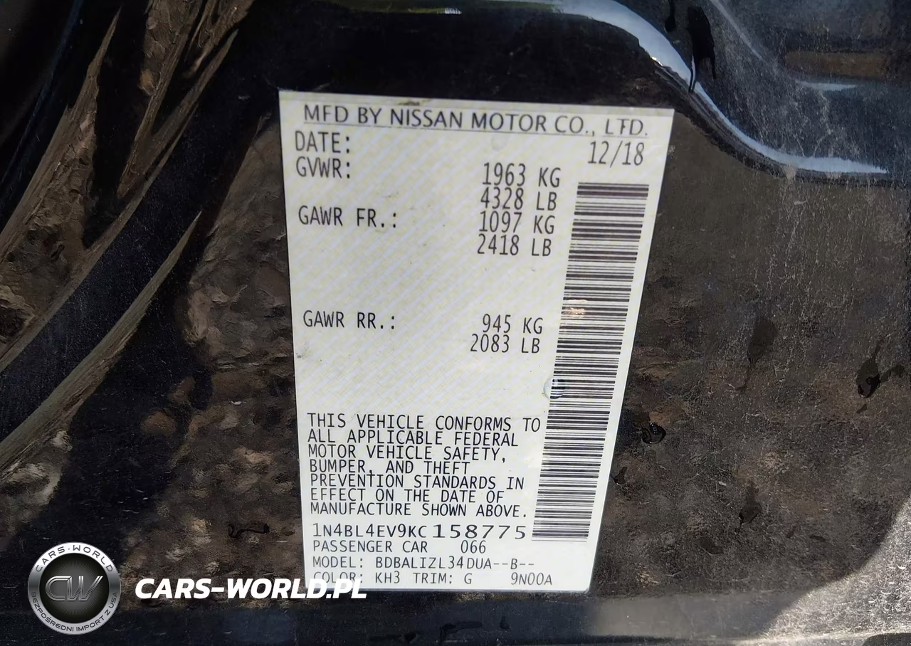 2019 Nissan Altima 2.5 Sl VIN:1N4BL4EV9KC158775 - 9