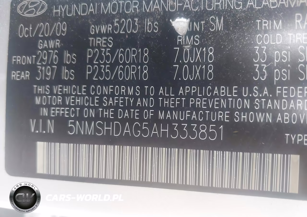2010 Hyundai Santa Fe Se VIN:5NMSHDAG5AH333851 - 9