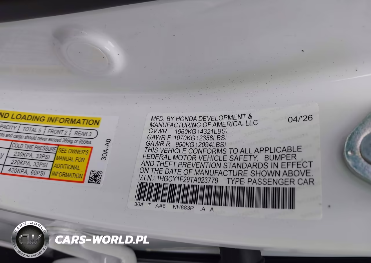 2026 Honda Accord Lx VIN:1HGCY1F29TA023779 - 9