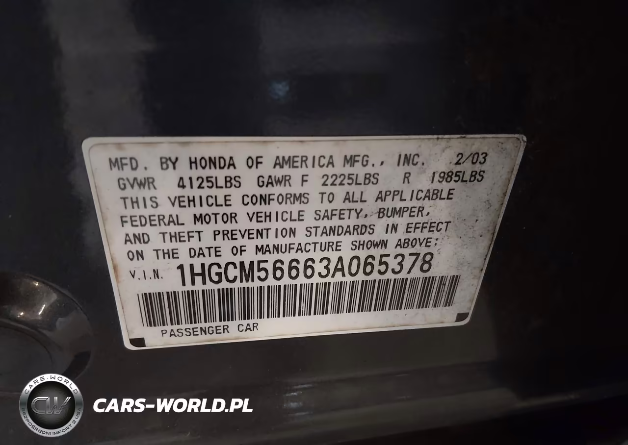 2003 Honda Accord Sdn Ex VIN:1HGCM56663A065378 - 9