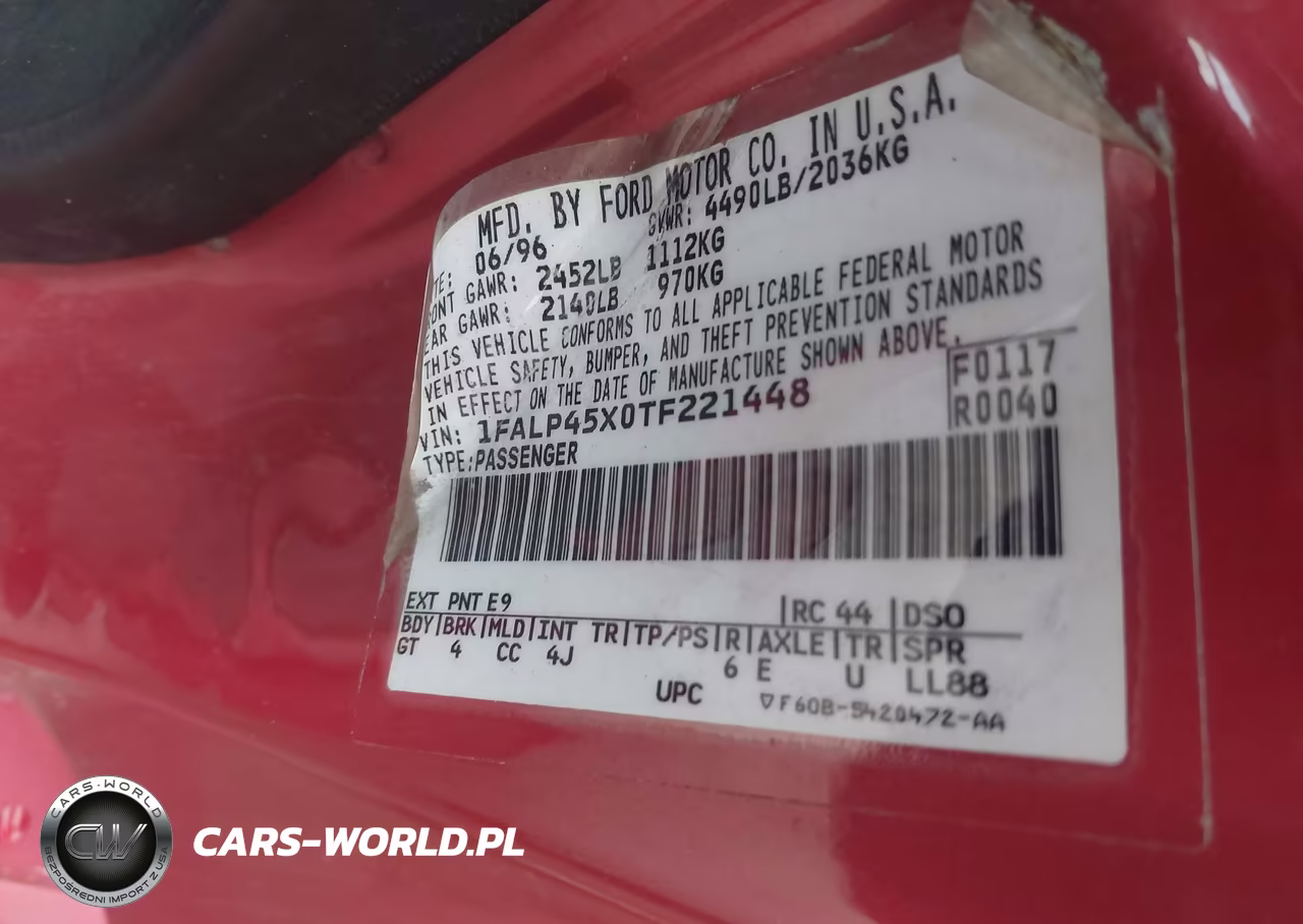 1996 Ford Mustang Gt VIN:1FALP45X0TF221448 - 9