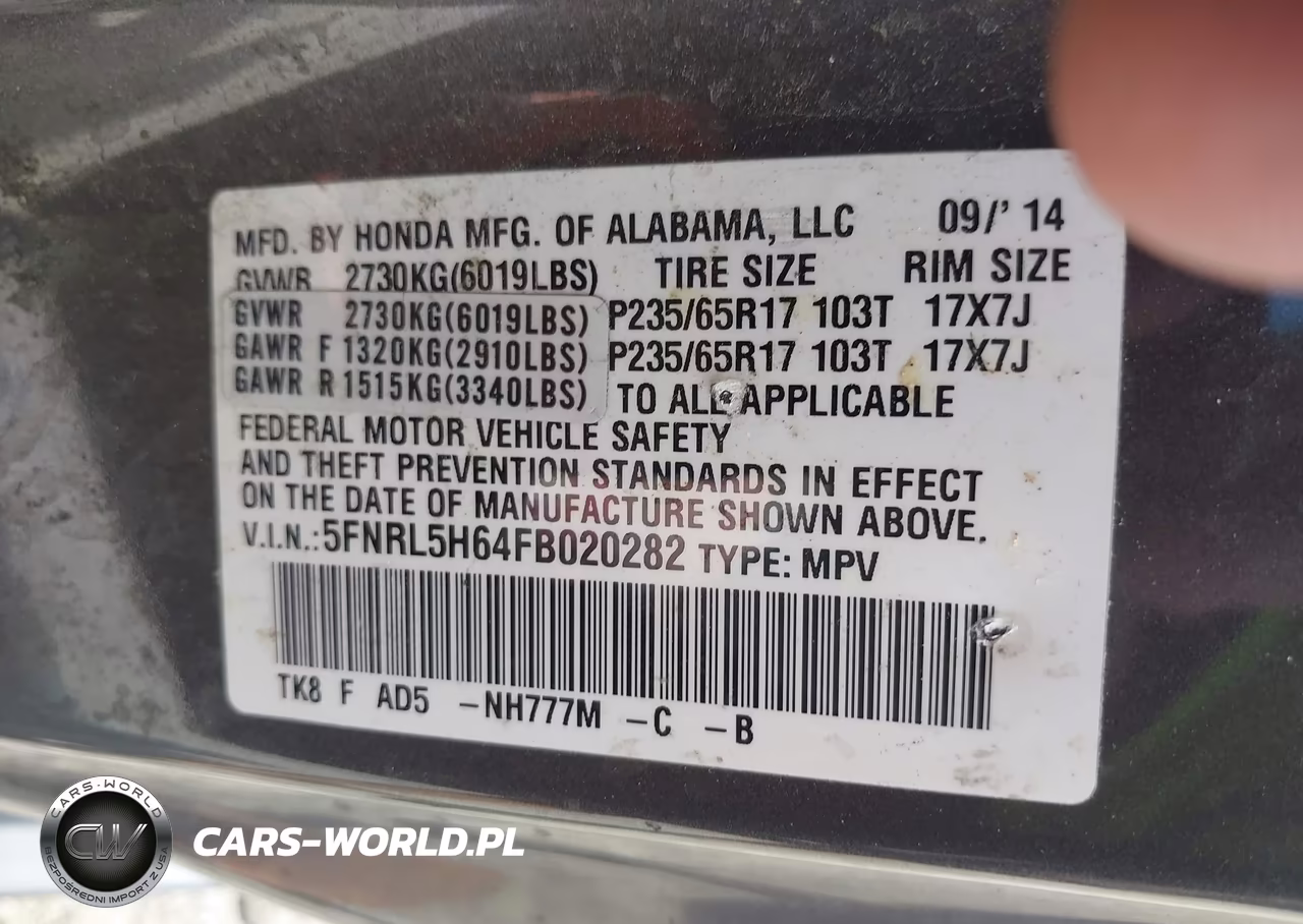 2015 Honda Odyssey Ex-L VIN:5FNRL5H64FB020282 - 9