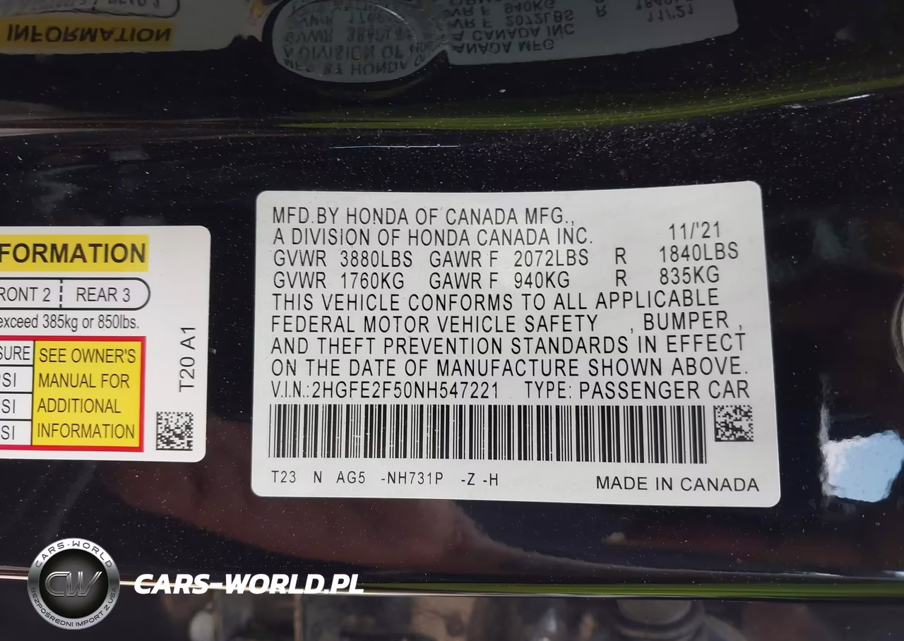 2022 Honda Civic Sport VIN:2HGFE2F50NH547221 - 9
