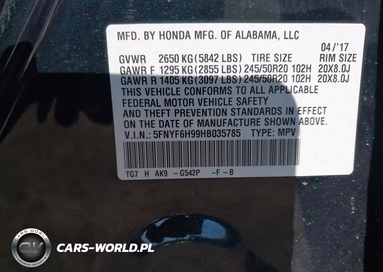 2017 Honda Pilot Touring VIN:5FNYF6H99HB035785 - 9