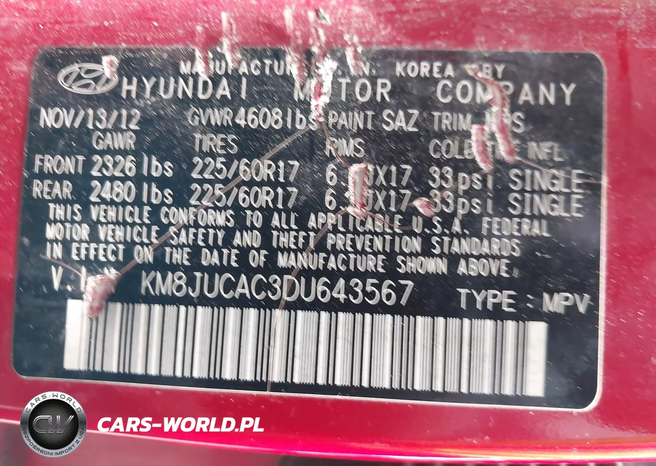 2013 Hyundai Tucson Gls VIN:KM8JUCAC3DU643567 - 9