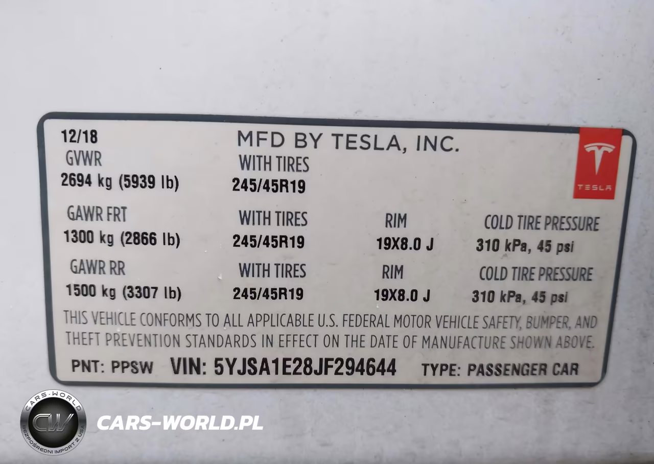 2018 Tesla Model S 100D-75D-P100D VIN:5YJSA1E28JF294644 - 9