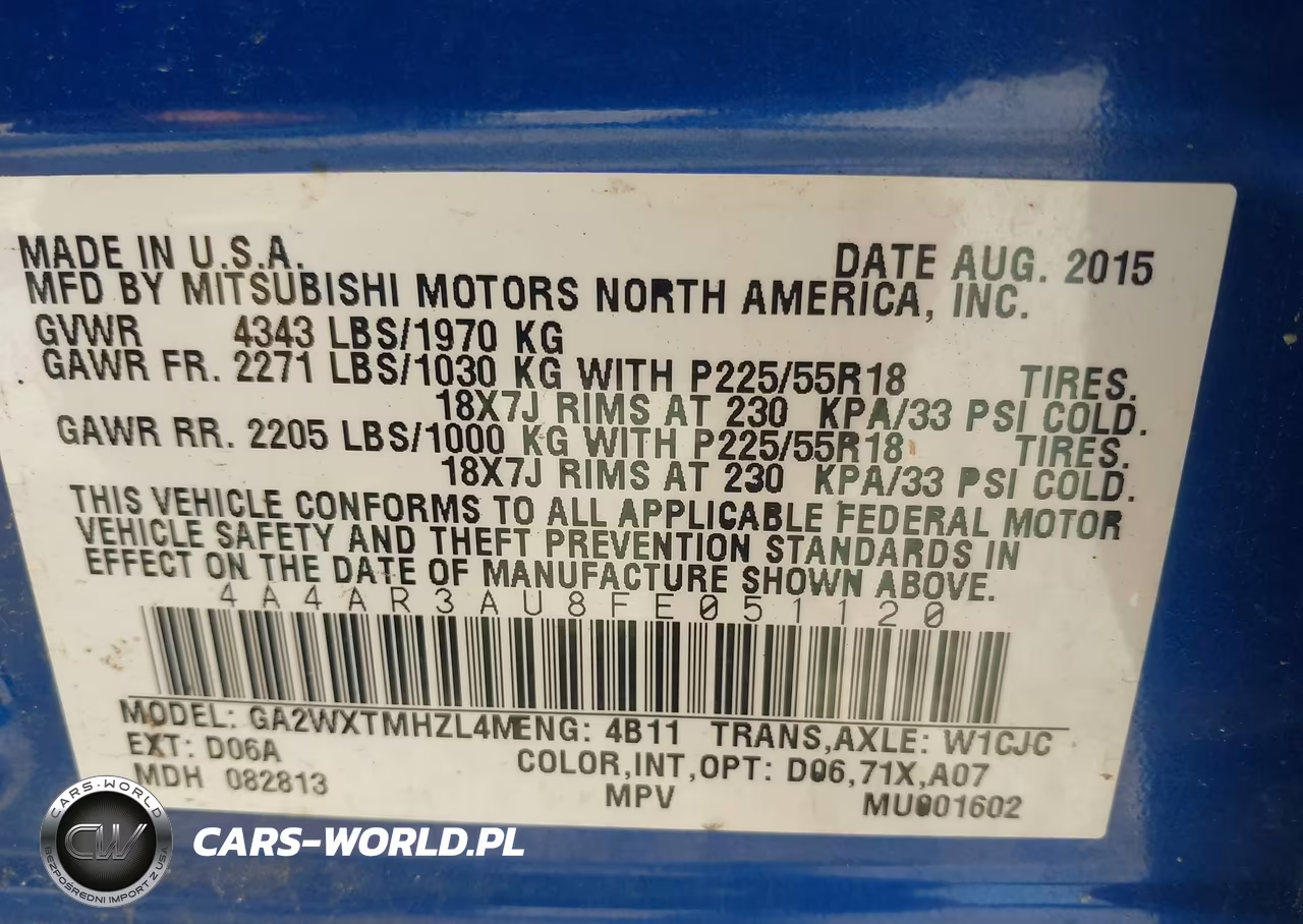 2015 Mitsubishi Outlander Sport Es VIN:4A4AR3AU8FE051120 - 9