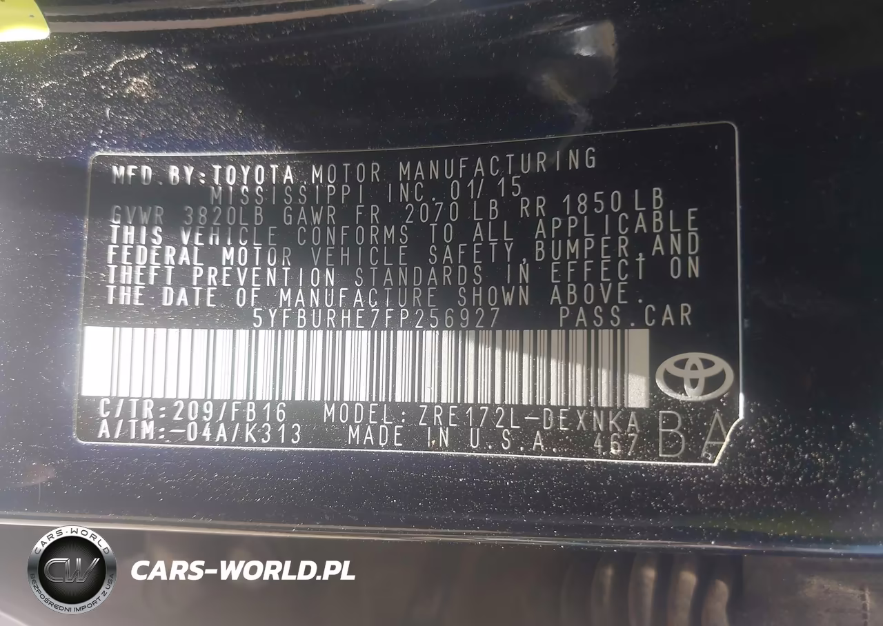 2015 Toyota Corolla Le VIN:5YFBURHE7FP256927 - 9